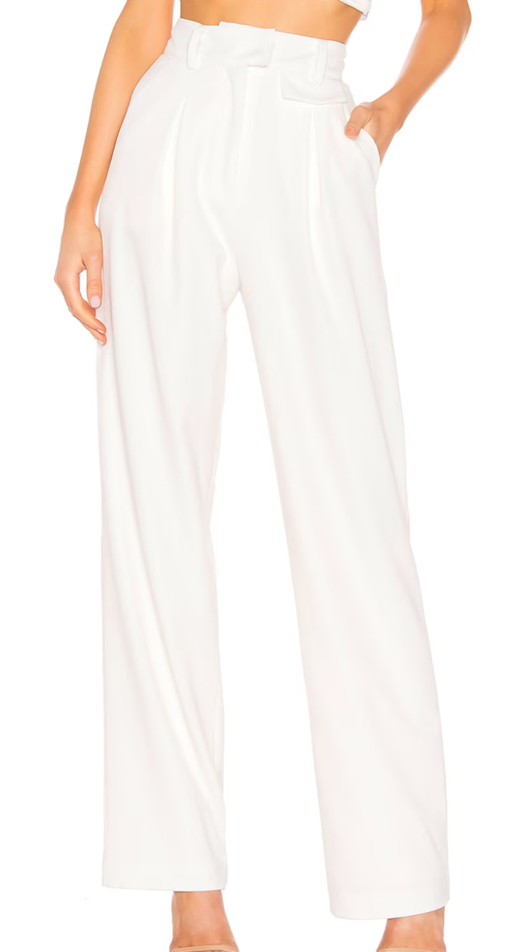 LPA White Trouser Pants Wide Leg LARGE Work Pleated Designer Long $218 NEW